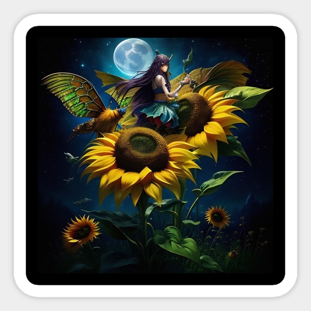 Sunflower Moon Fairy Manifest Sticker by karissabest